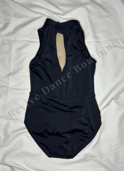 Balera Mock Neck Mesh Stripe Leotard – Black – CM