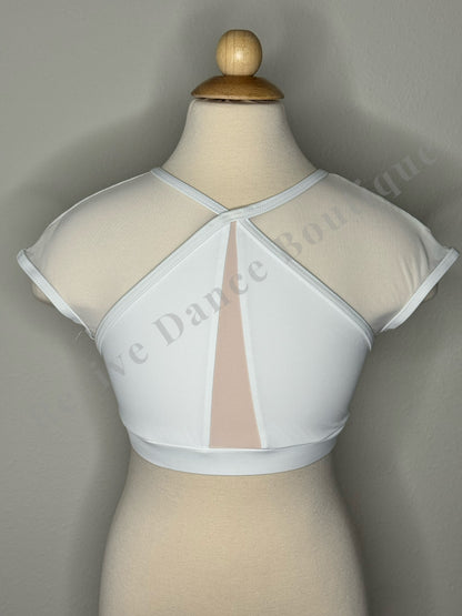 Balera Mesh Back Crop Top – White – Child Large (CL)