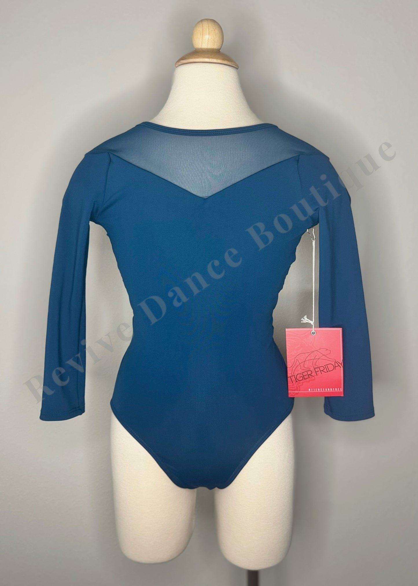 Tiger Friday Mesh-Back Long-Sleeve Leotard – Teal (Adult Extra Extra Small/AXXS, NWT)