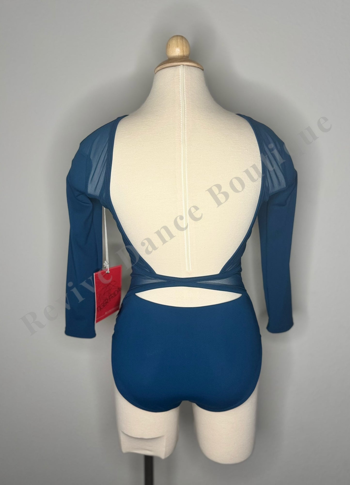 Tiger Friday Mesh-Back Long-Sleeve Leotard – Teal (Adult Extra Extra Small/AXXS, NWT)