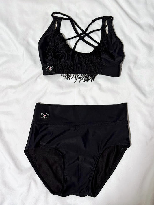 Kandi Kouture Fringe Top and Brief Set – Black (Child Large (CL), EUC)