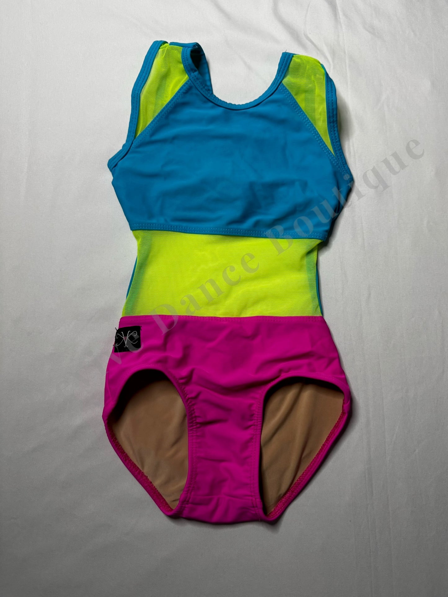 Kandi Kouture Mid Mesh Leotard – Neon Yellow/Teal/Pink – CS