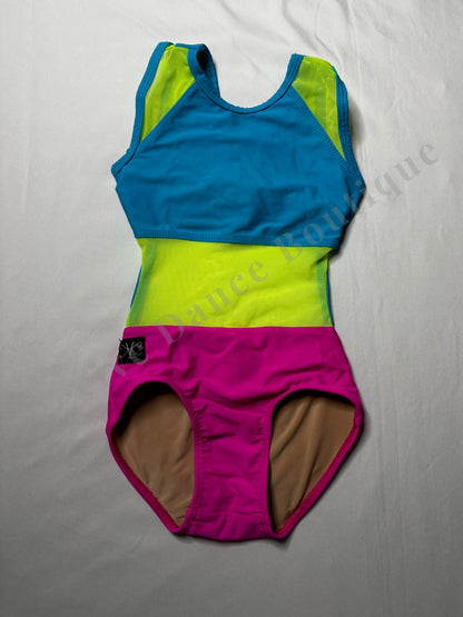 Kandi Kouture Mid Mesh Leotard – Neon Yellow/Teal/Pink – CS