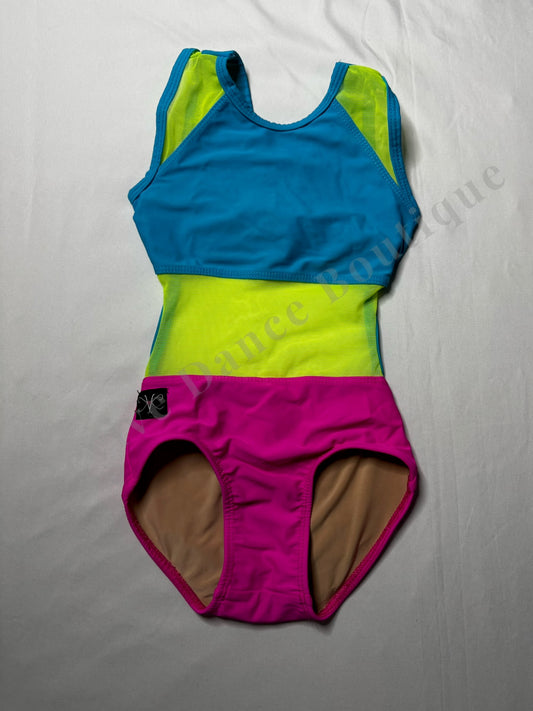 Kandi Kouture Mid Mesh Leotard – Neon Yellow/Teal/Pink – CS