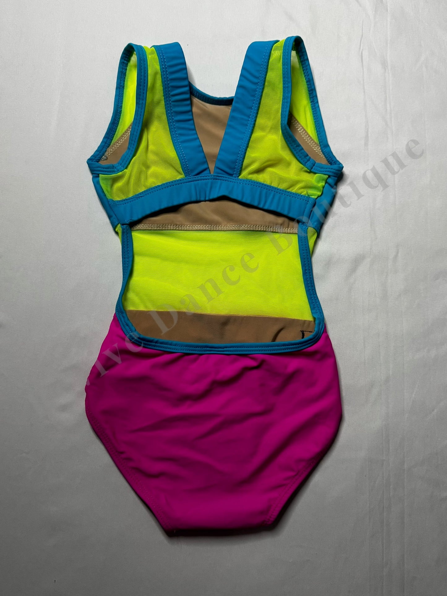Kandi Kouture Mid Mesh Leotard – Neon Yellow/Teal/Pink – CS