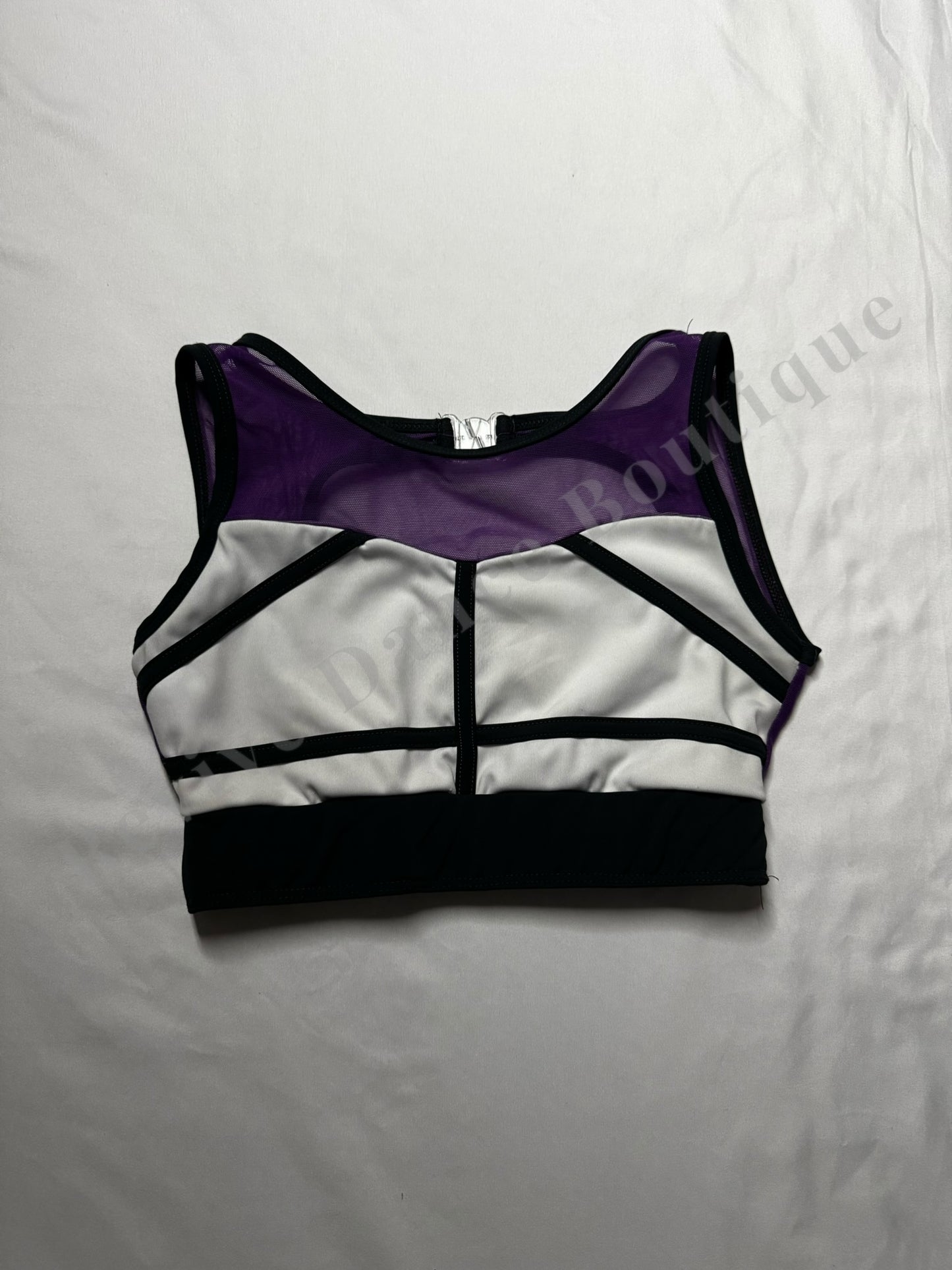 Tiger Friday Mesh Panel Crop Top – Black / White / Purple – AS