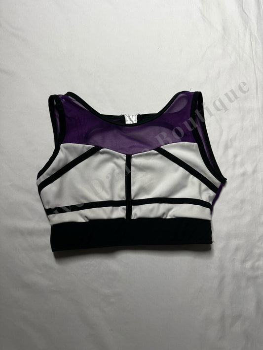 Tiger Friday Mesh Panel Crop Top – Black / White / Purple – AS