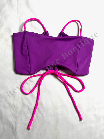 Tiger Friday Tie-Back Crop Top – Purple / Neon Pink – AS