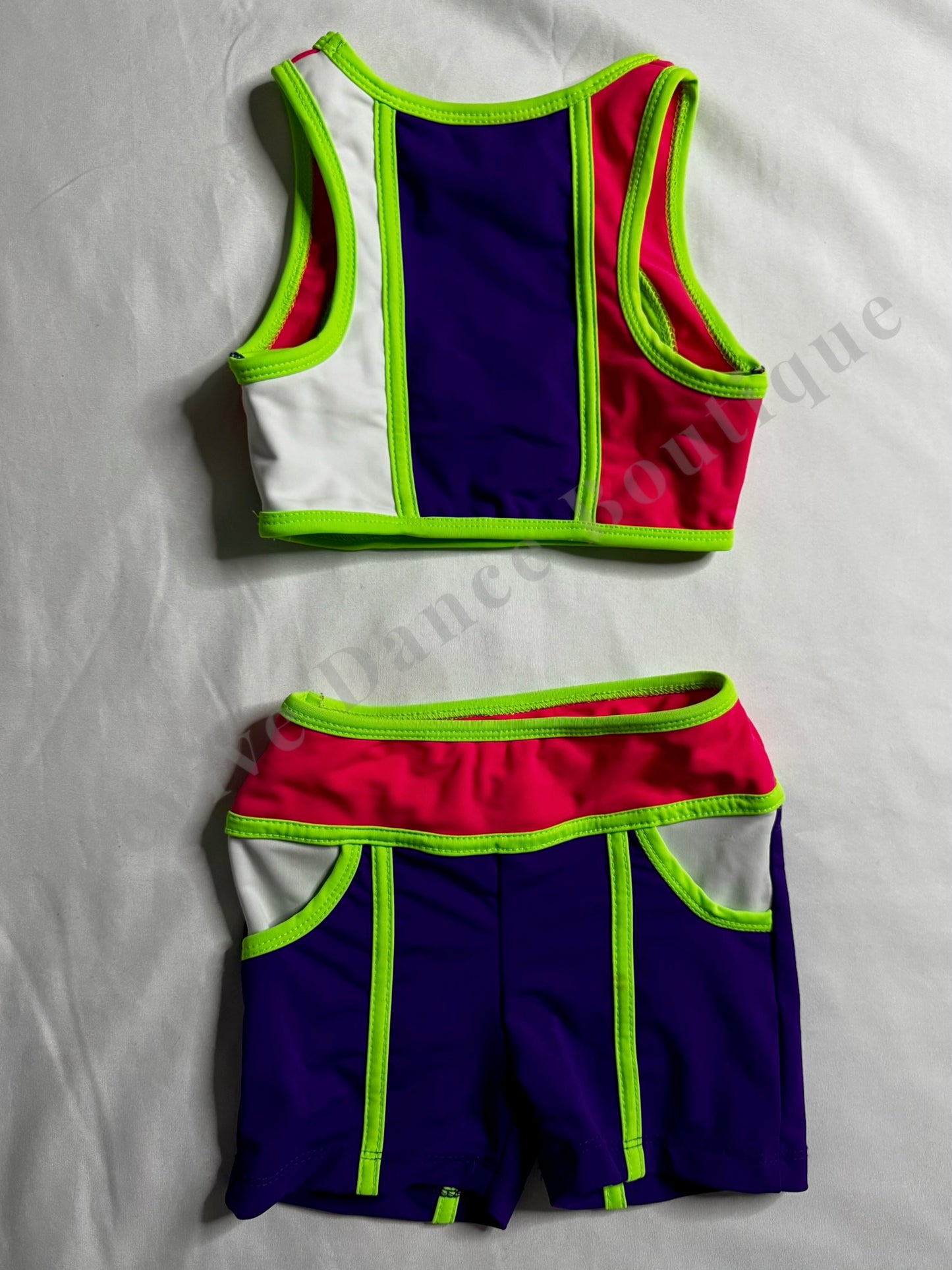 LA Dance Design Colorblock Dance Set – Purple / Neon Lime / Pink / White – CS