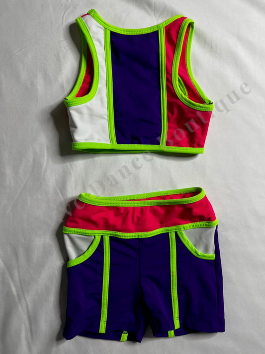 LA Dance Design Colorblock Dance Set – Purple / Neon Lime / Pink / White – CS