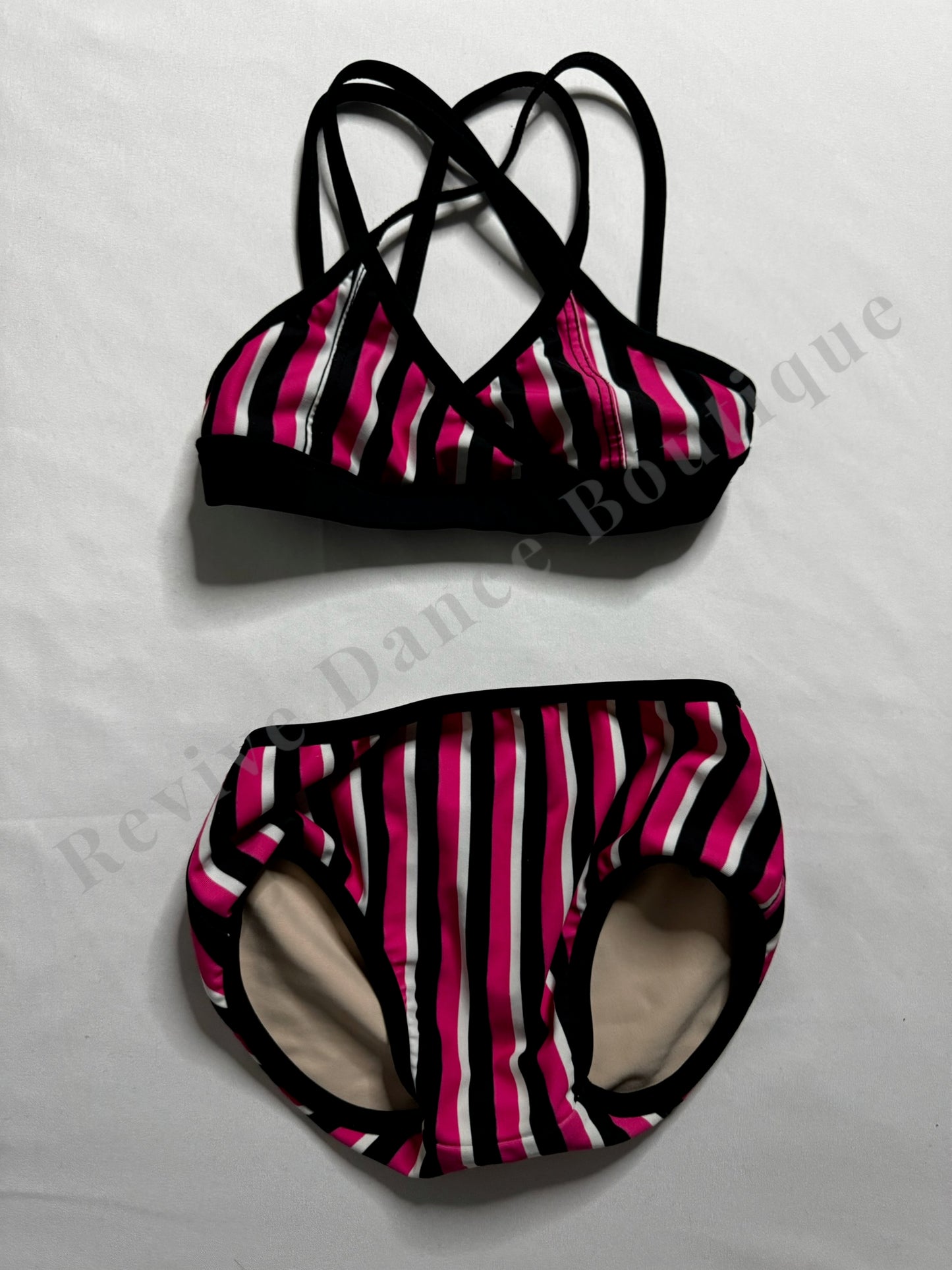 LA Dance Design Striped Dance Set – Pink / White / Black – CS