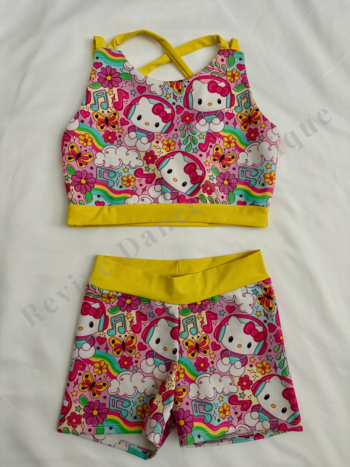 Custom Hello Kitty Two-Piece Dancewear Set – Pink/Yellow – CL