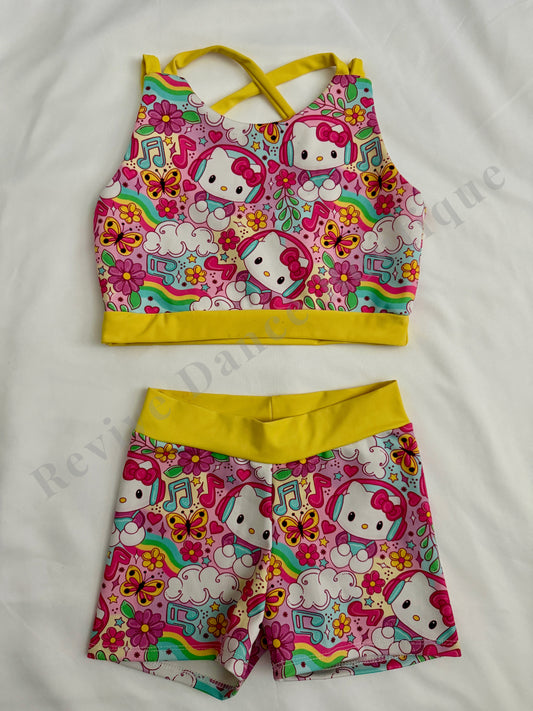 Custom Hello Kitty Two-Piece Dancewear Set – Pink/Yellow – CL